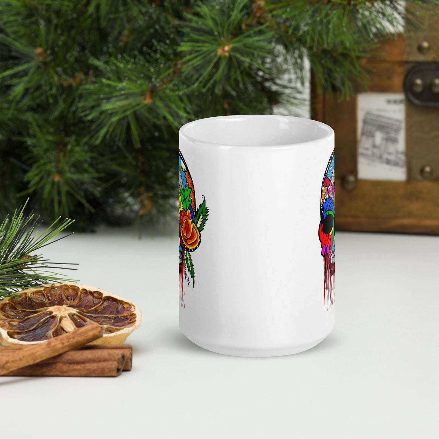 Rose Skull - 15 oz White glossy mug