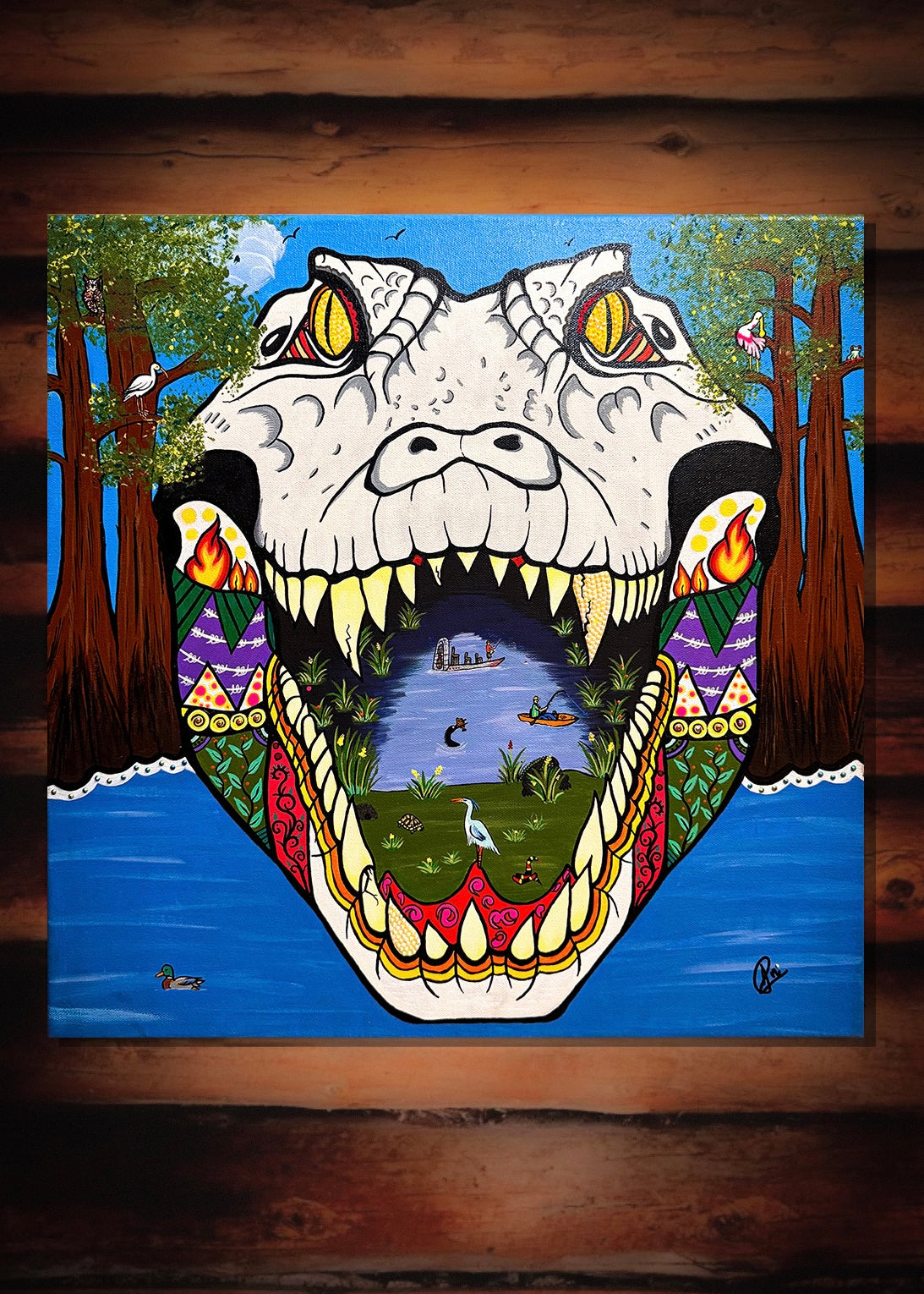 Everglades Surrealism – Alligator Skull Wildlife Painting (20x20)