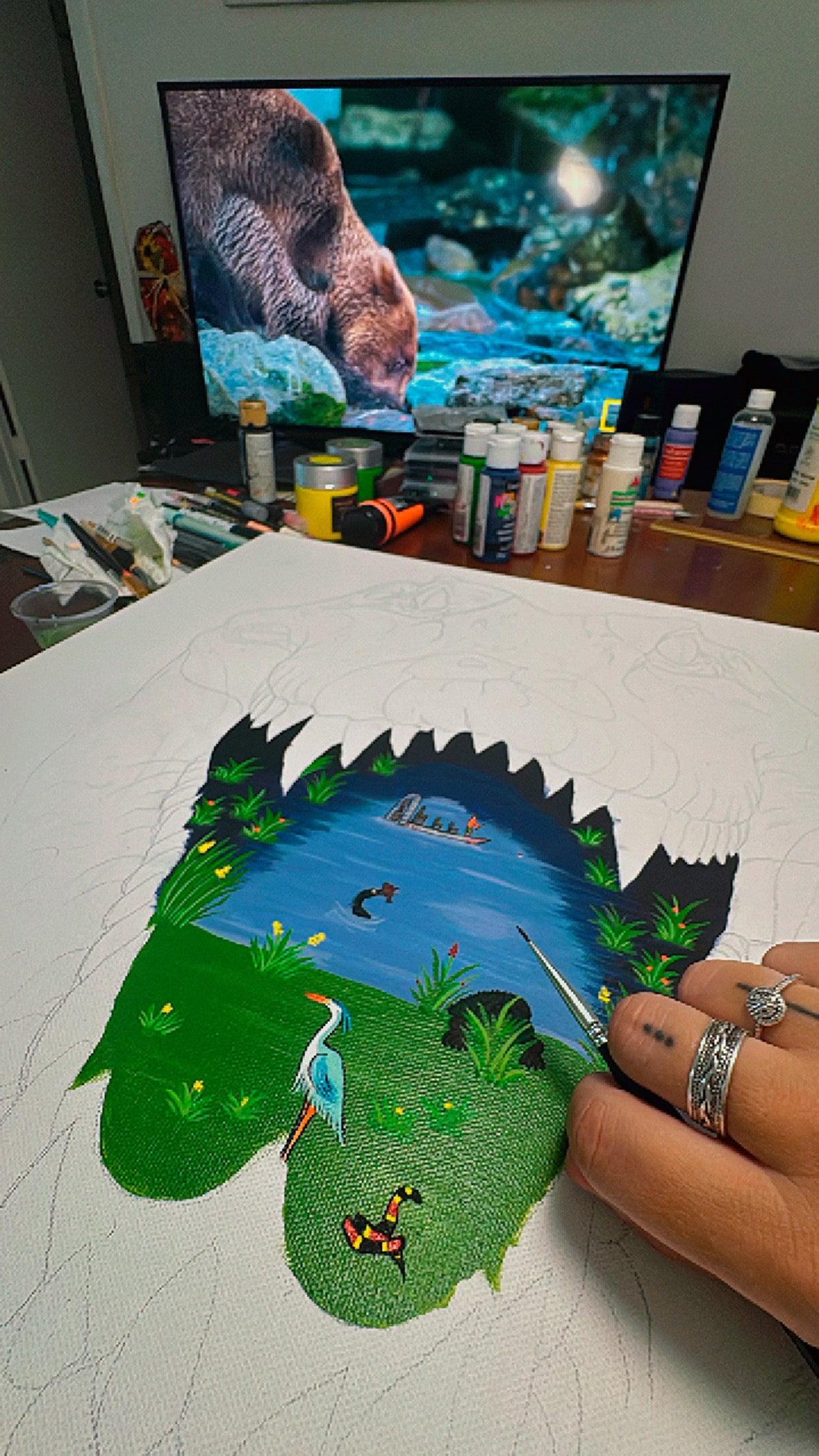 Everglades Surrealism – Alligator Skull Wildlife Painting (20x20)