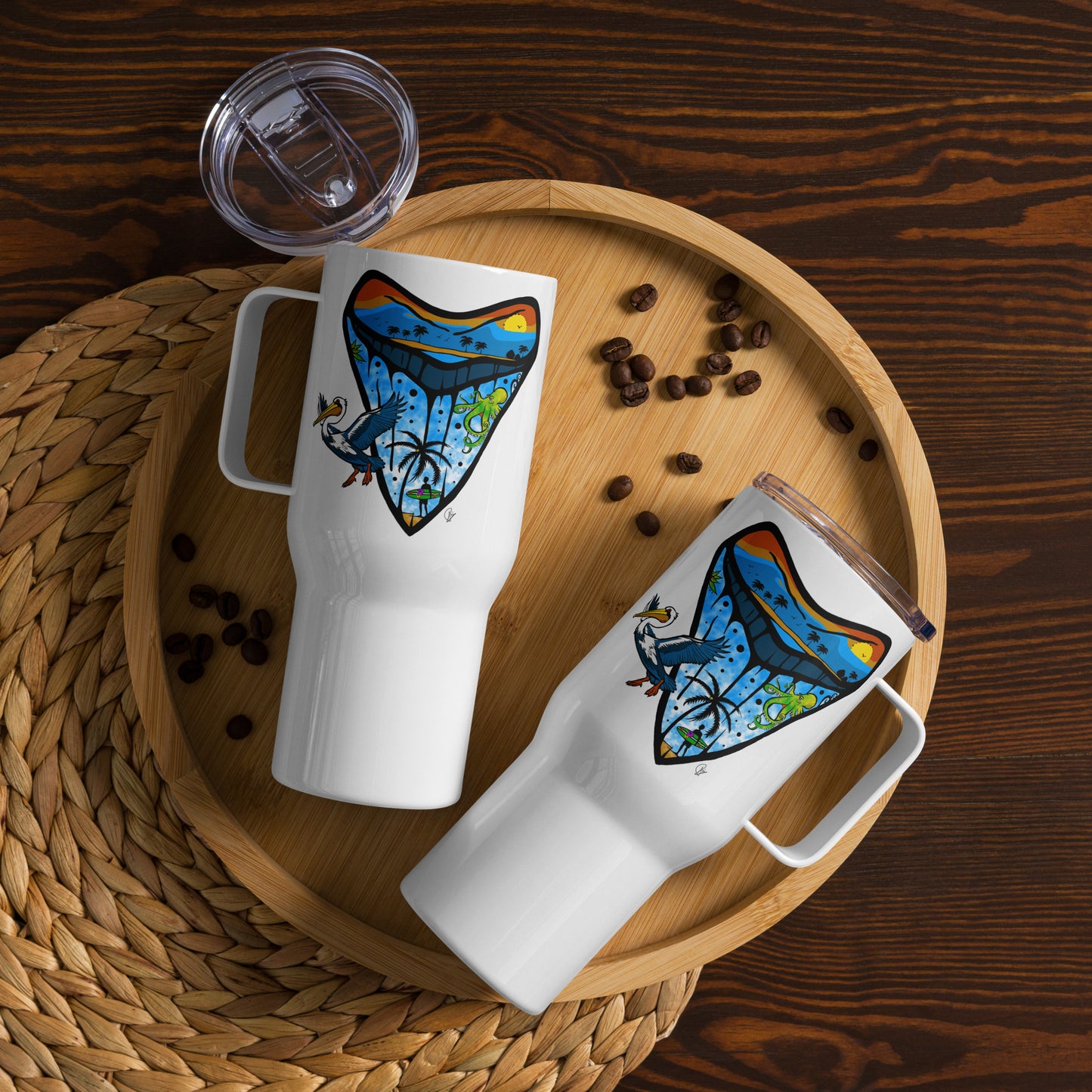 Shark Tooth - 25 oz Travel mug with a handle (print on both sides)