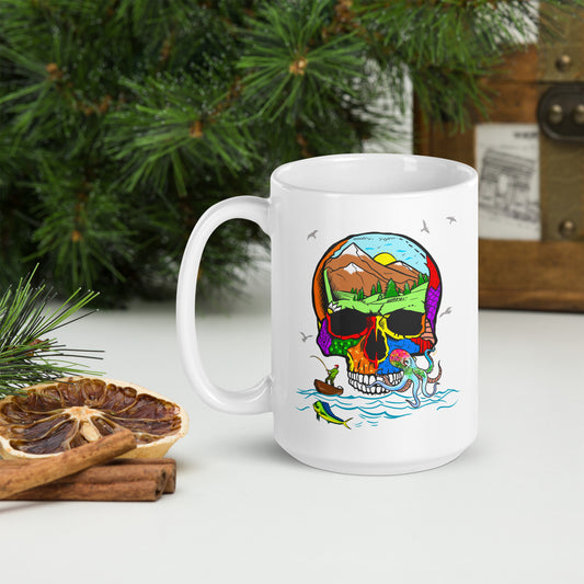 Fishing Skull -  15 oz White glossy mug